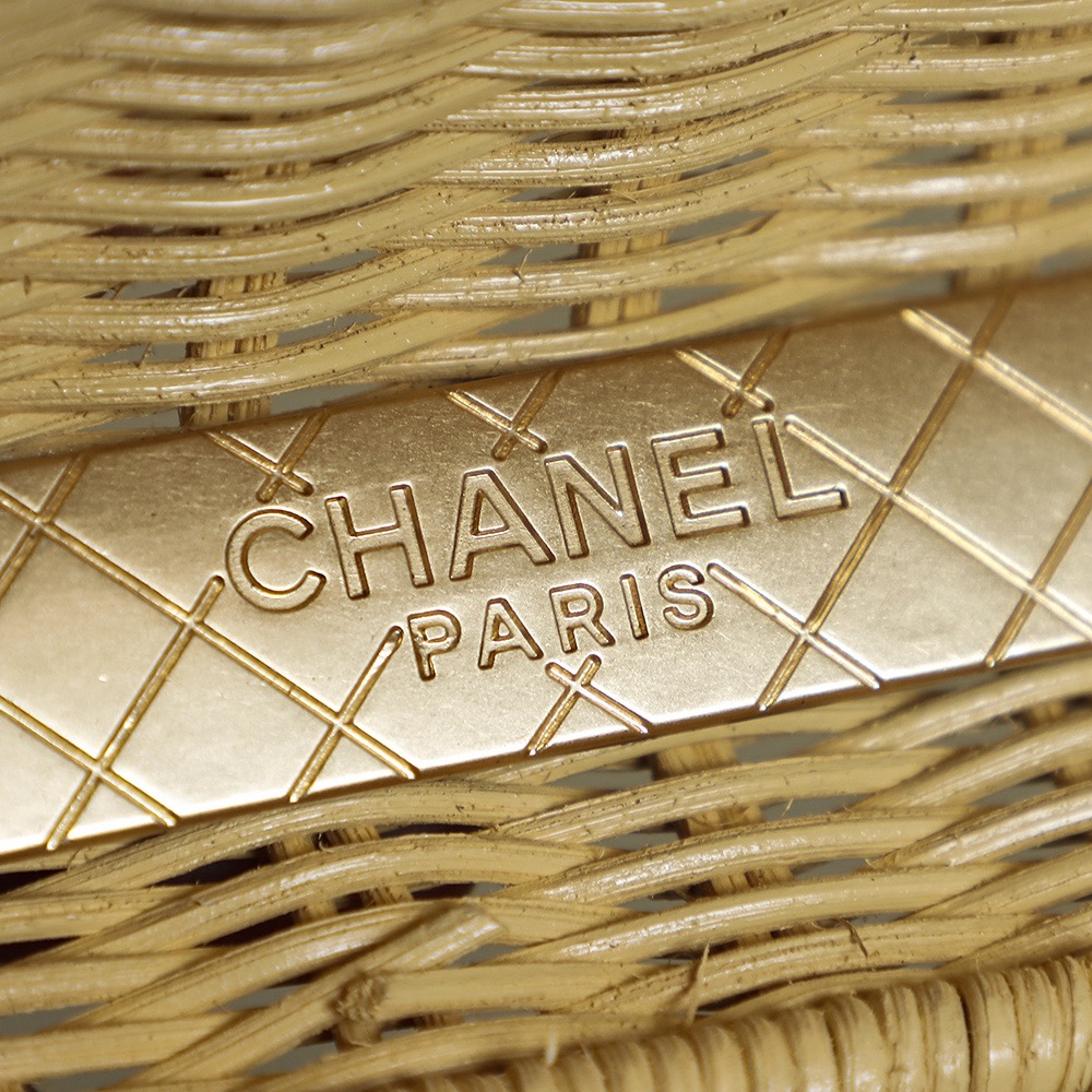 Ch@nel Mini Flap Bag With Top Handle, Braided Rattan & Gold-Tone-13*18.5*7CM