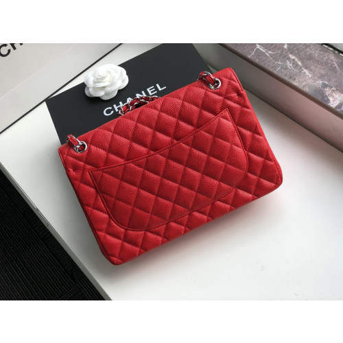 Ch@nel Flap Bag-Cavir Leather-Silver-30CM