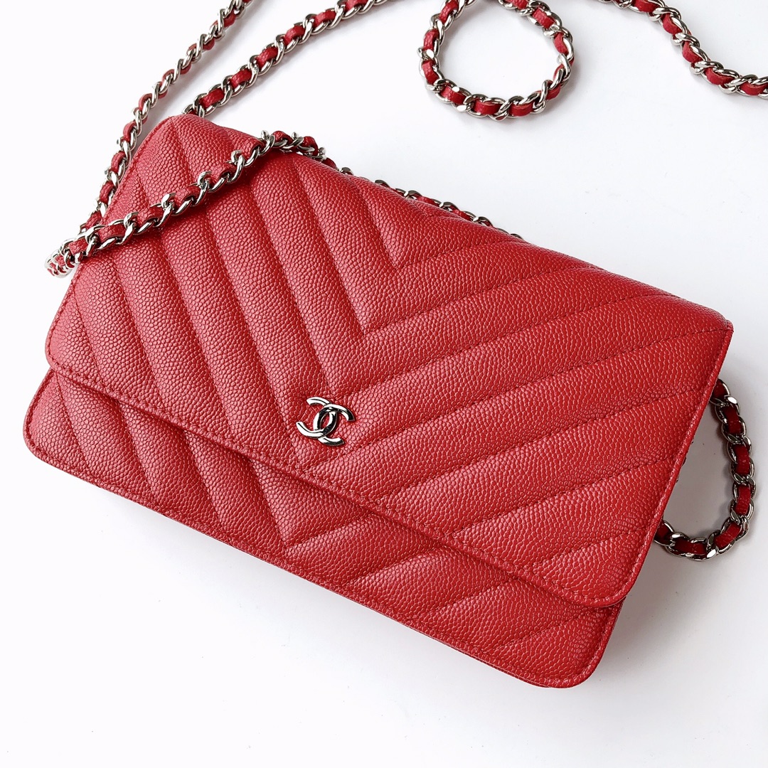 Ch@nel Wallet On Chain-Silver Hardware-19*12*3.5CM