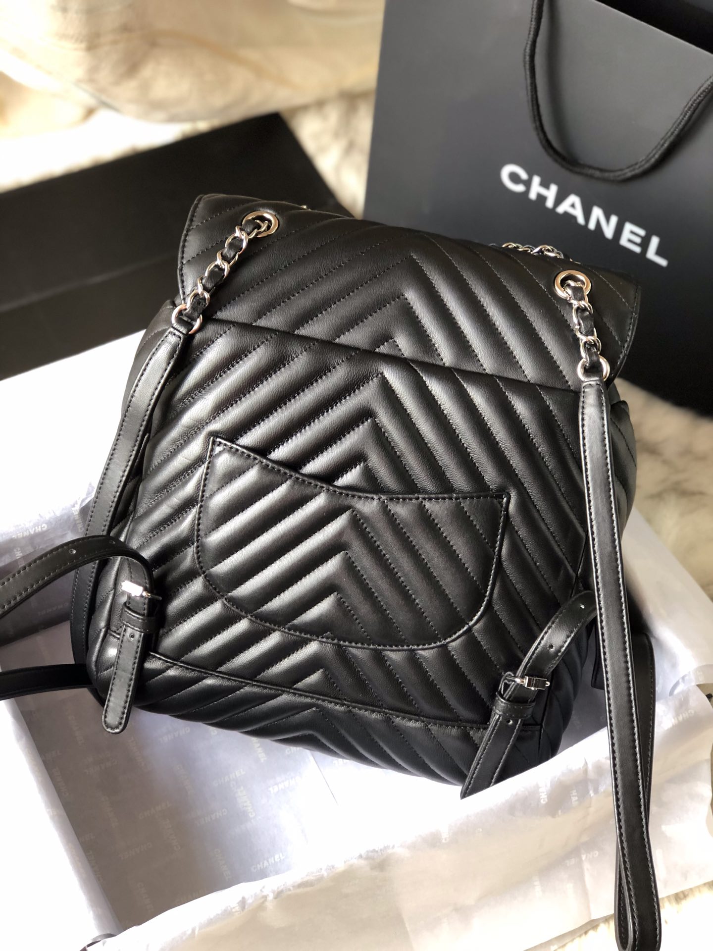 Ch@nel Backpack-Silver Hardware-20*25*10&30*25*15CM