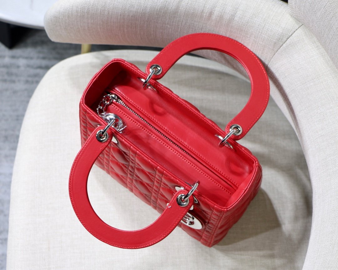 lady D*or handle bag with silver hardware-24cm