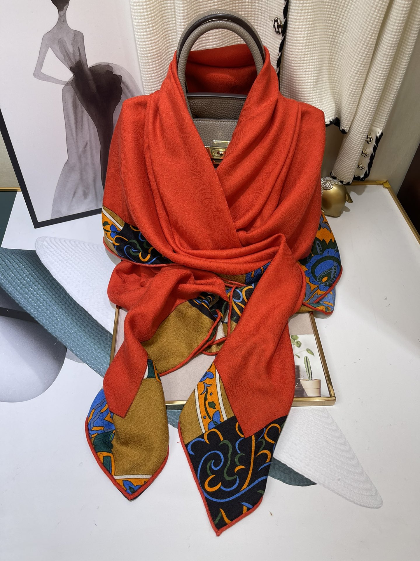 H**mes square towel-140*140cm