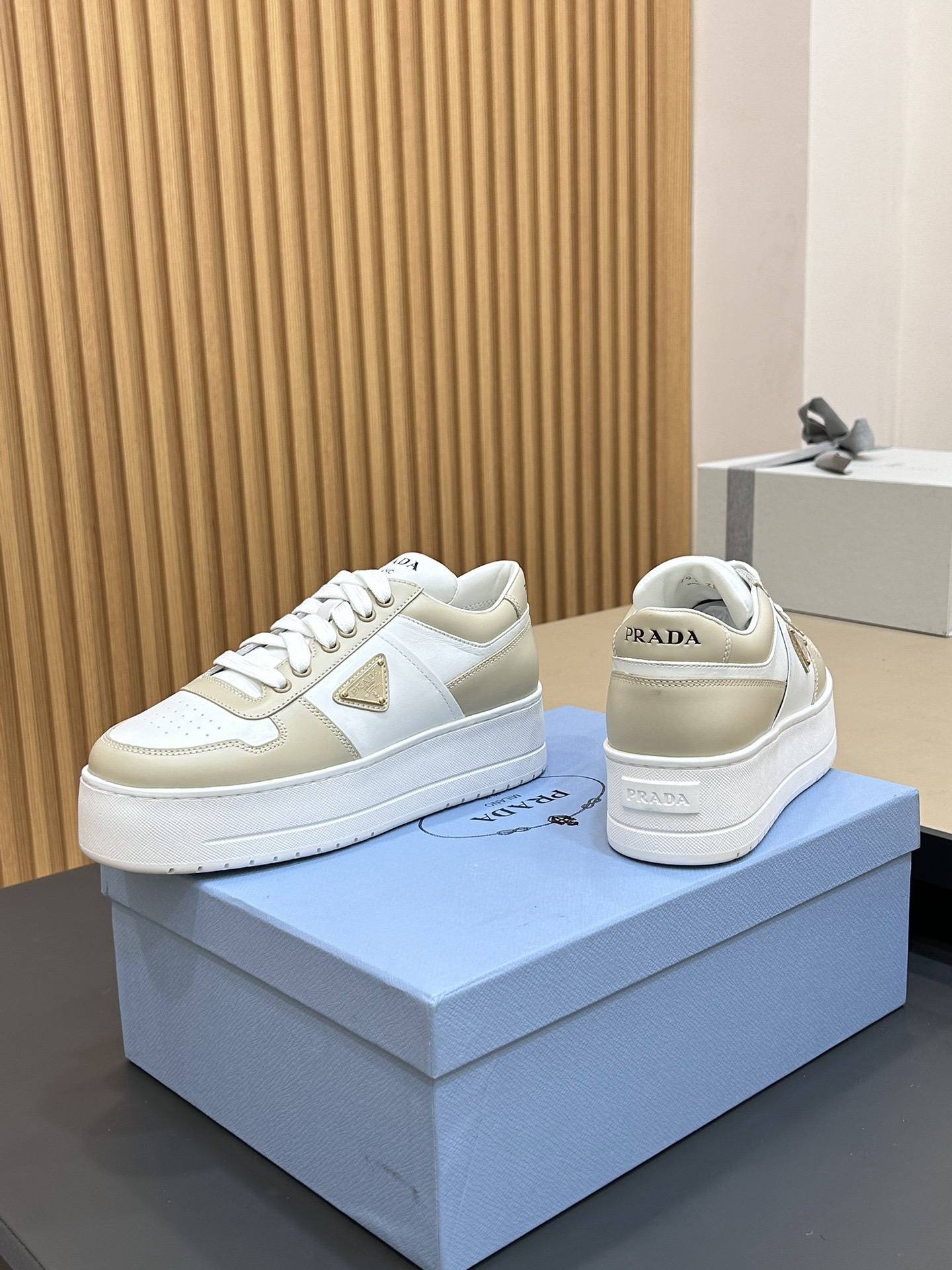Pra*da Downtown Bold Leather Sneakers (Women)