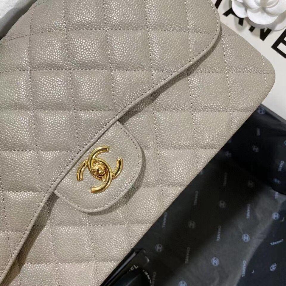 Ch@nel Flap Bag-Caviar-Gold-30CM