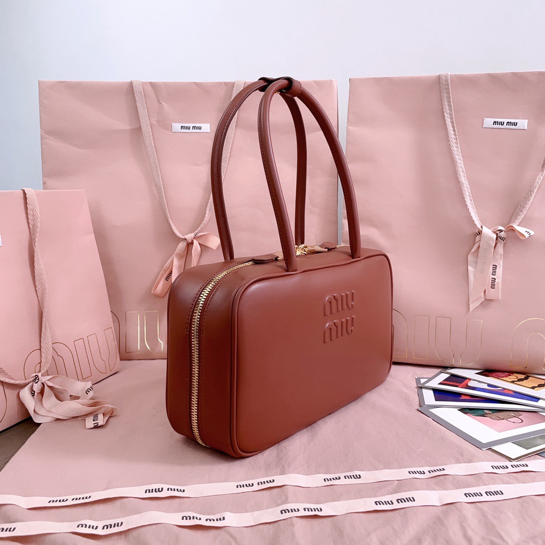 M1um1u leather top handbag-29x17x9cm