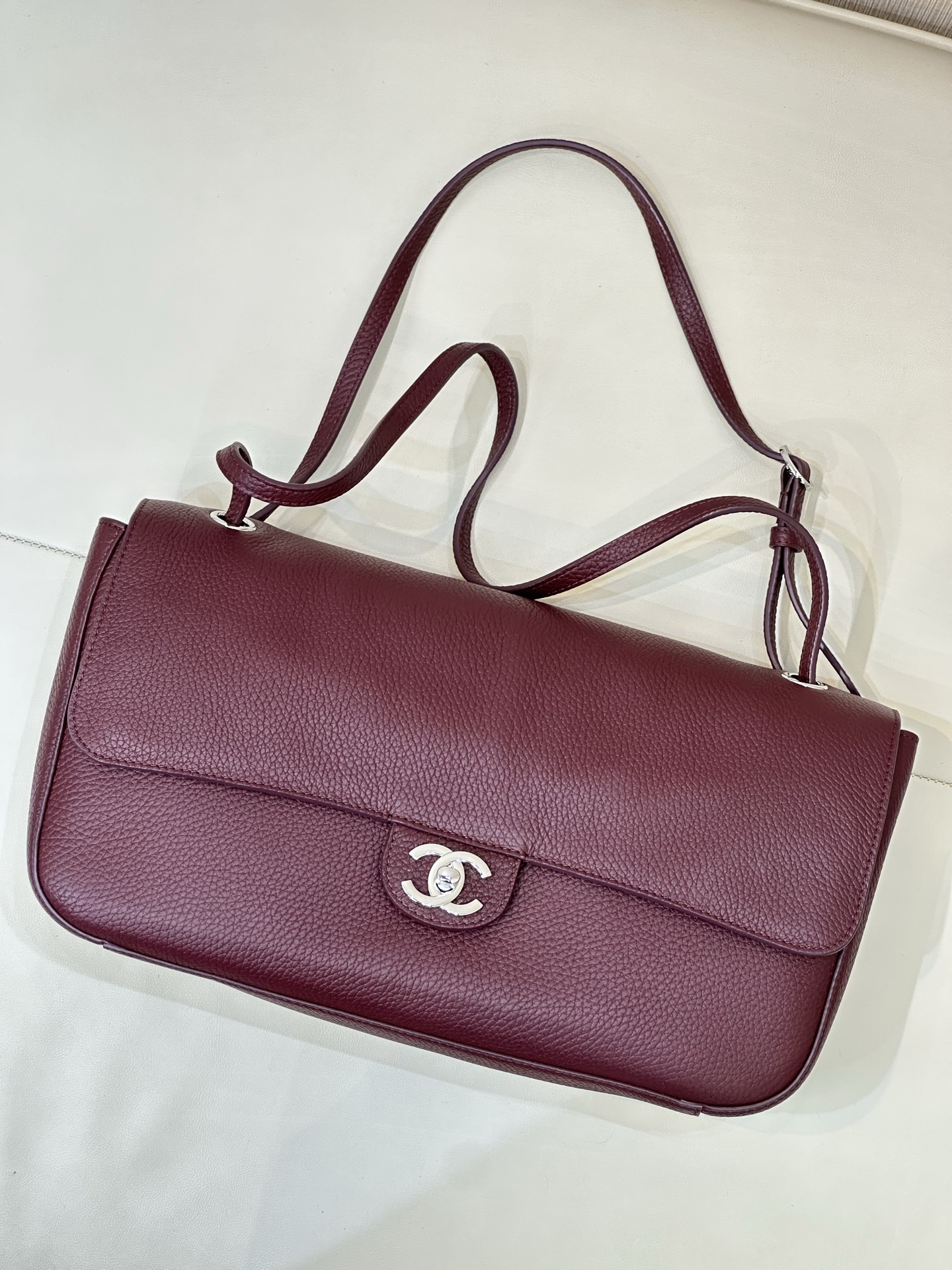 Cha*nel Grained Calfskin Small Souplissimo Maxi Flap-32CM