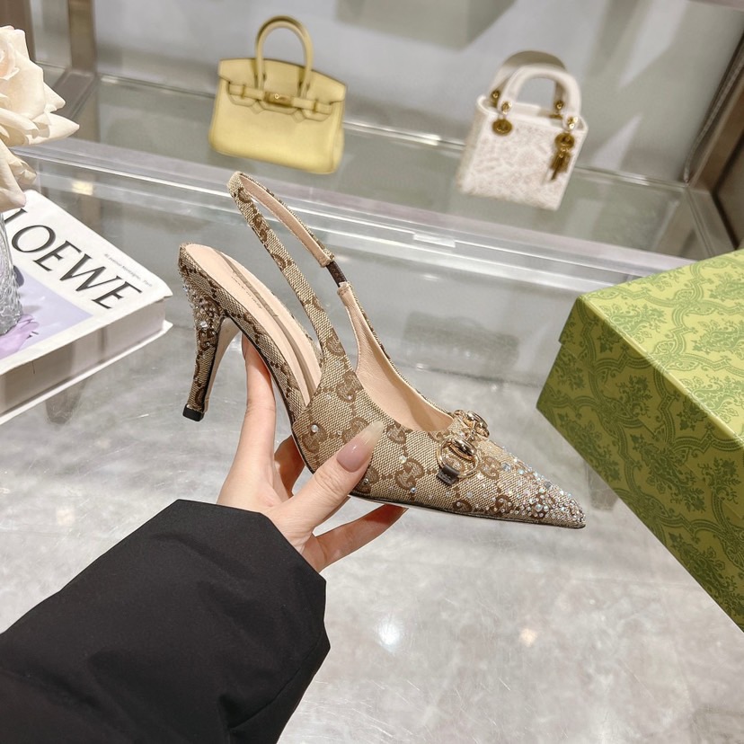 Gv*c* Horsebit Slingback Pumps In GG Canvas-8.5CM