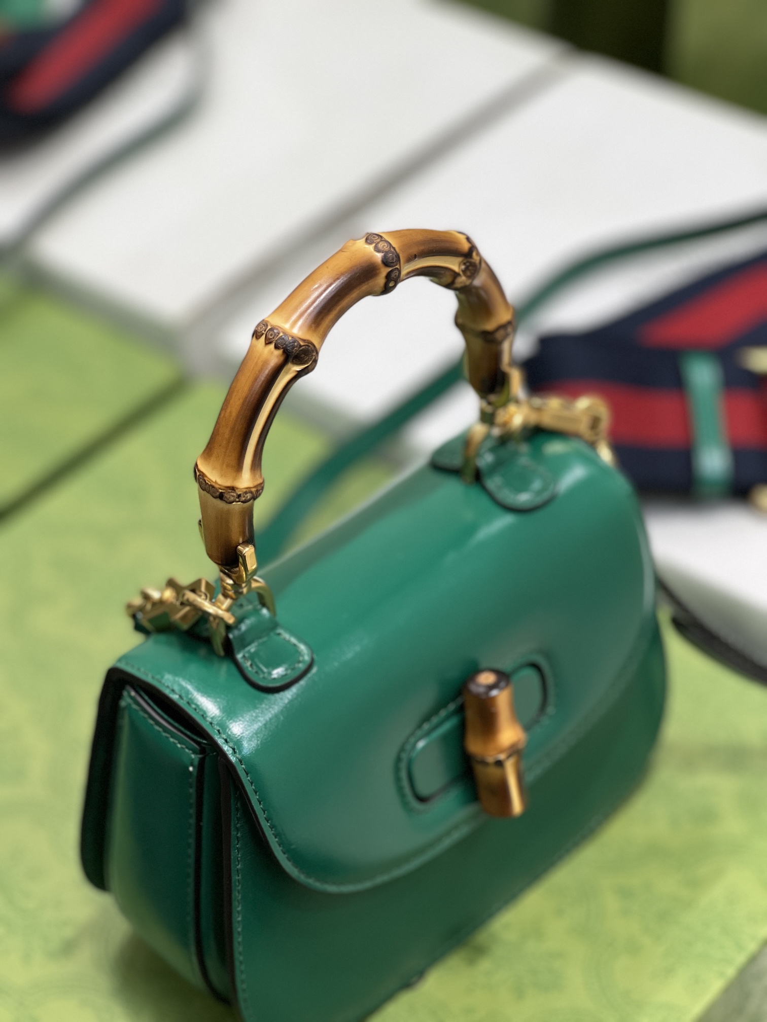 G*u*i top handle bag with bamboo-17*12*7.5&21*15*7cm