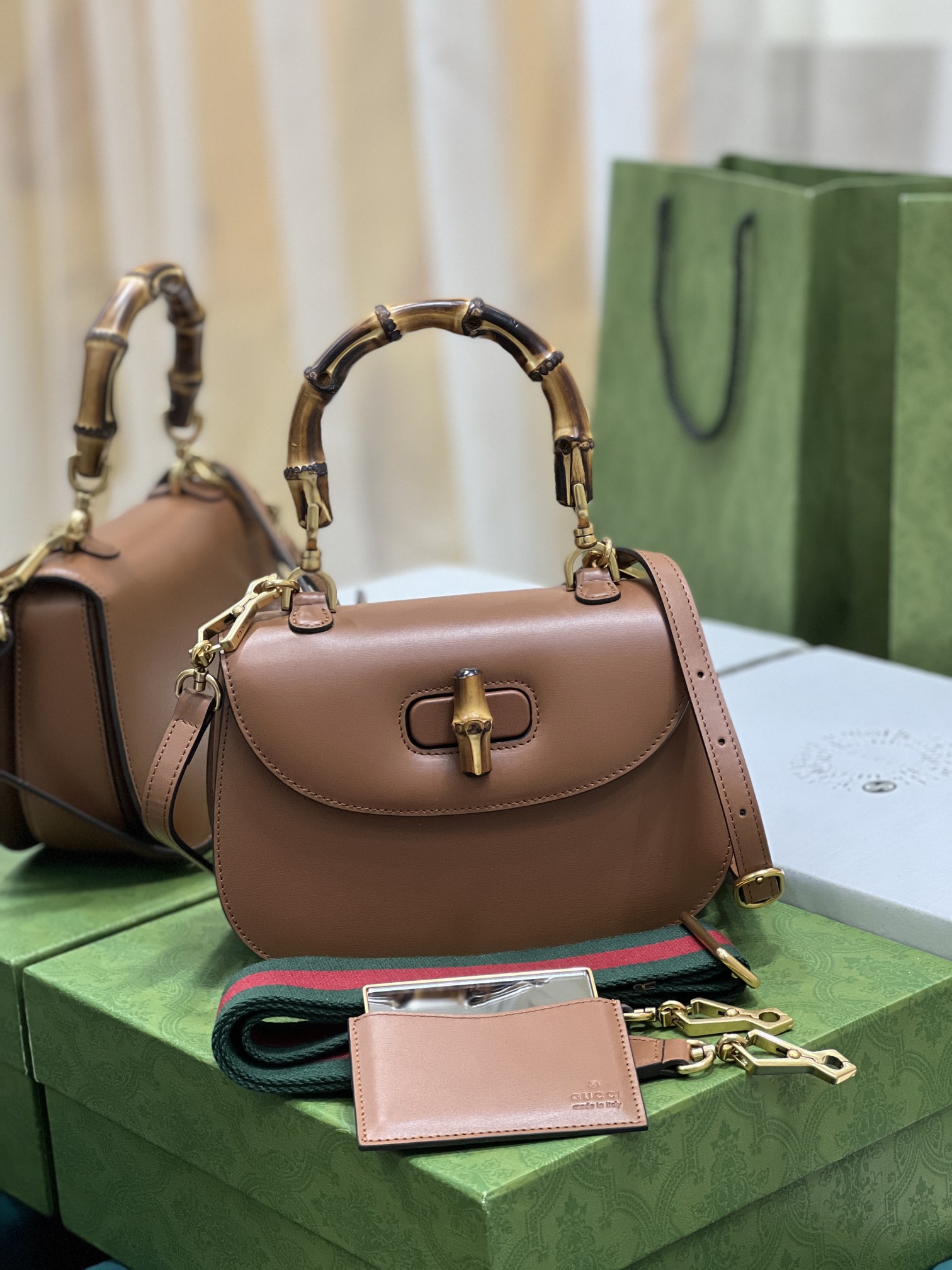 G*u*i top handle bag with bamboo-17*12*7.5&21*15*7cm