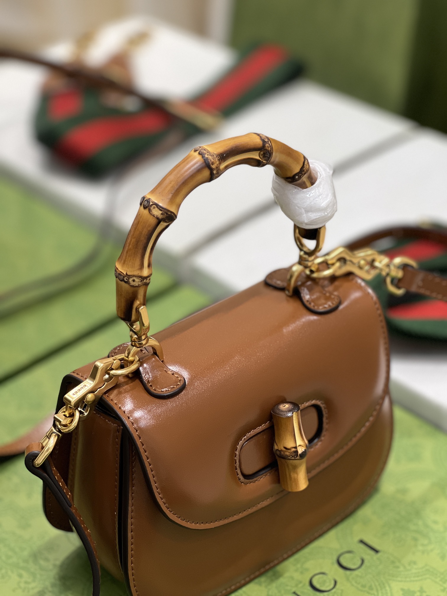 G*u*i top handle bag with bamboo-17*12*7.5&21*15*7cm