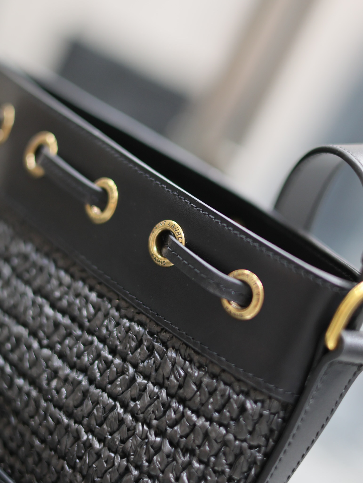 Y*L raffia straw craft bucket bag-22×15×15cm