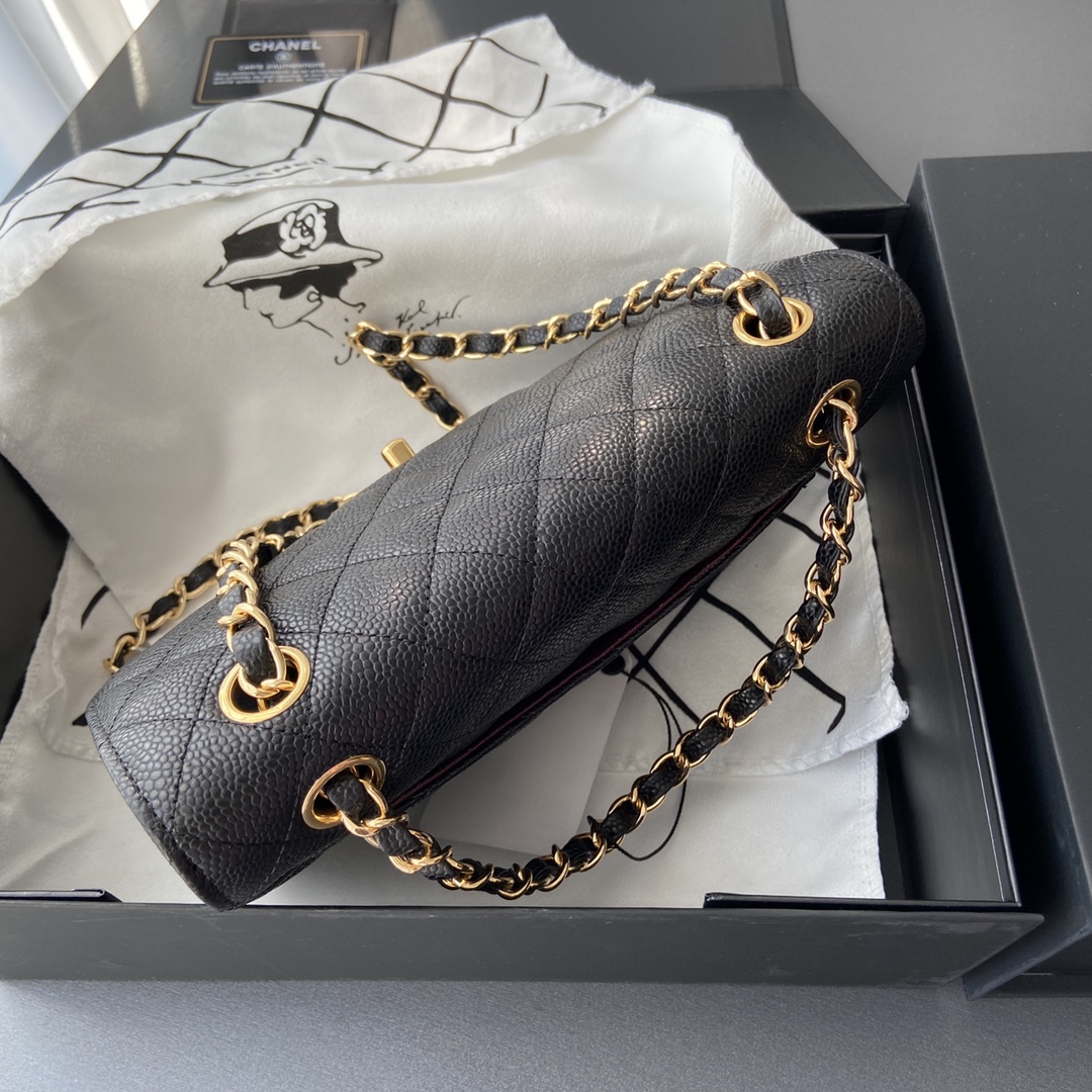 Ch@nel Flap Bag-(Burgundy Inside)Caviar-23CM