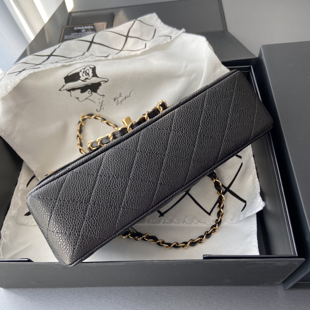 Ch@nel Flap Bag-(Burgundy Inside)Caviar-23CM