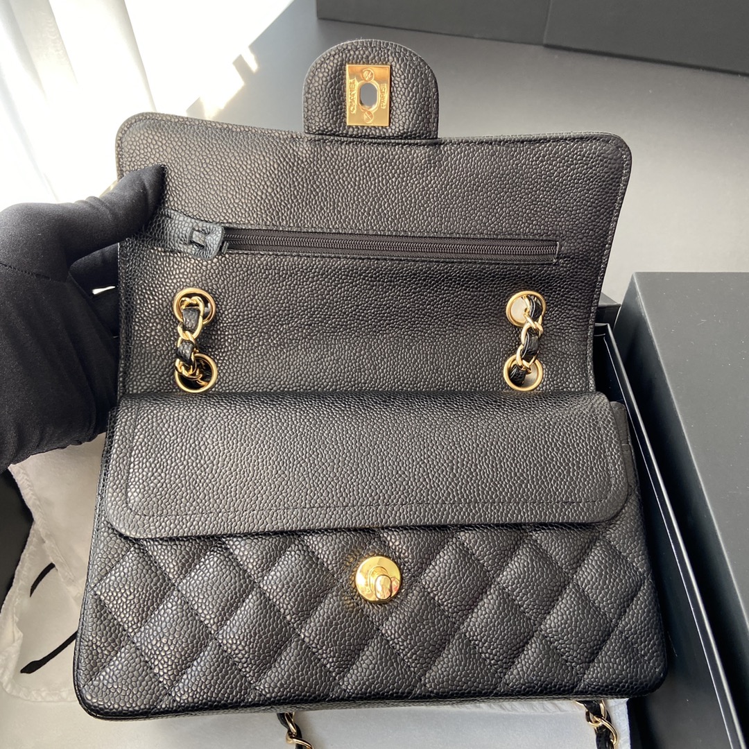 Ch@nel Flap Bag-(Burgundy Inside)Caviar-23CM