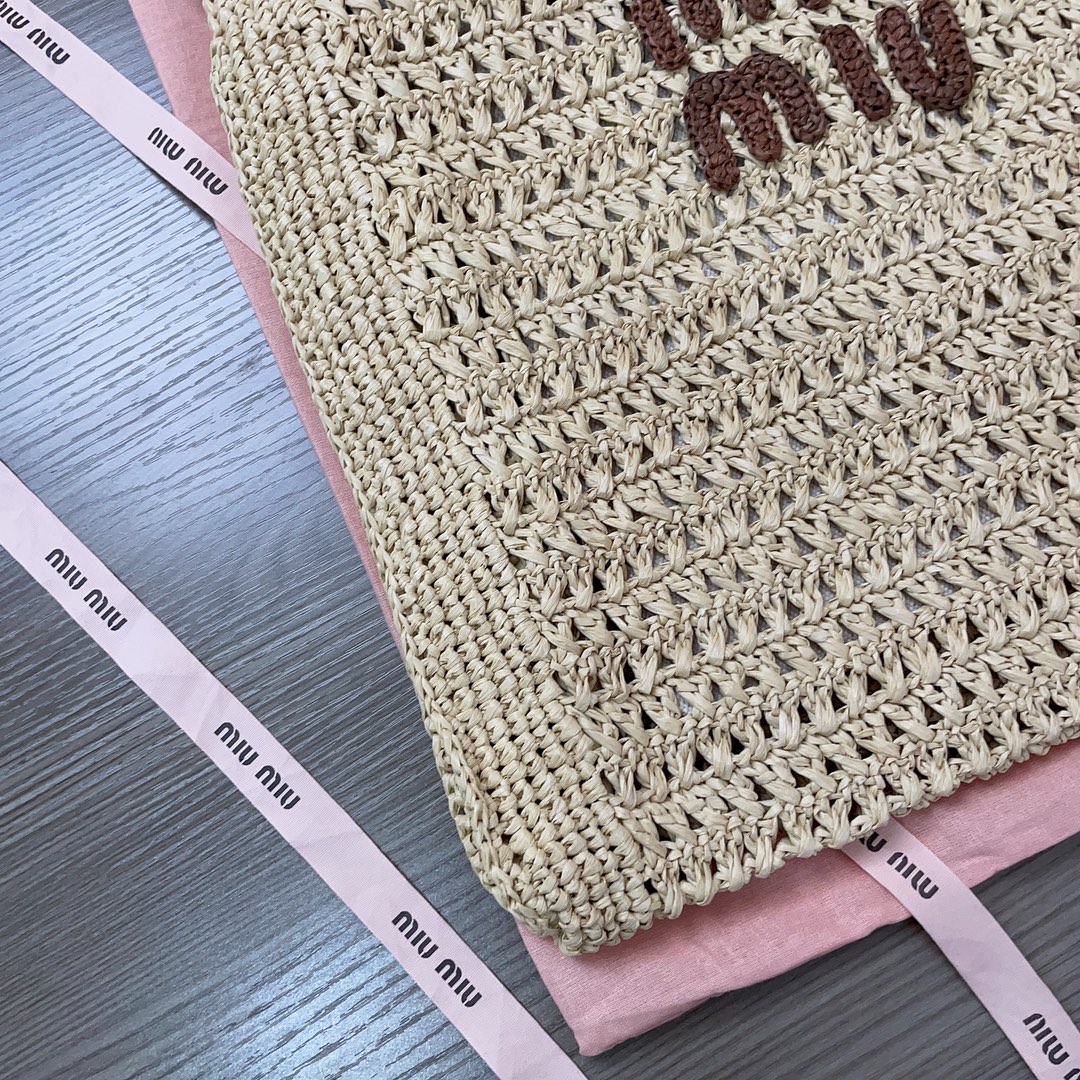M*um*u crochet raffia tote bag-38.5x 40 x10cm