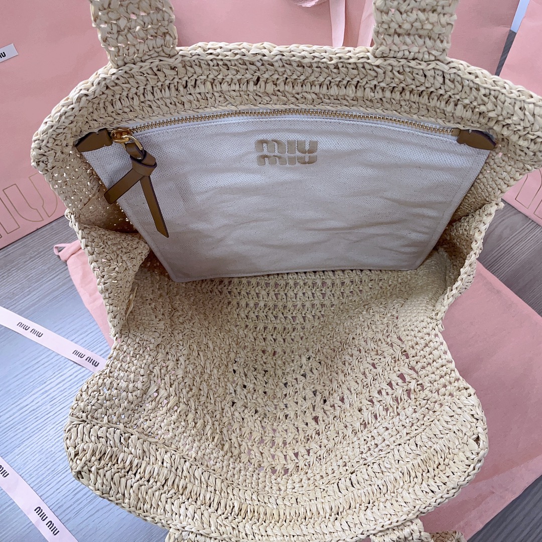 M*um*u crochet raffia tote bag-38.5x 40 x10cm