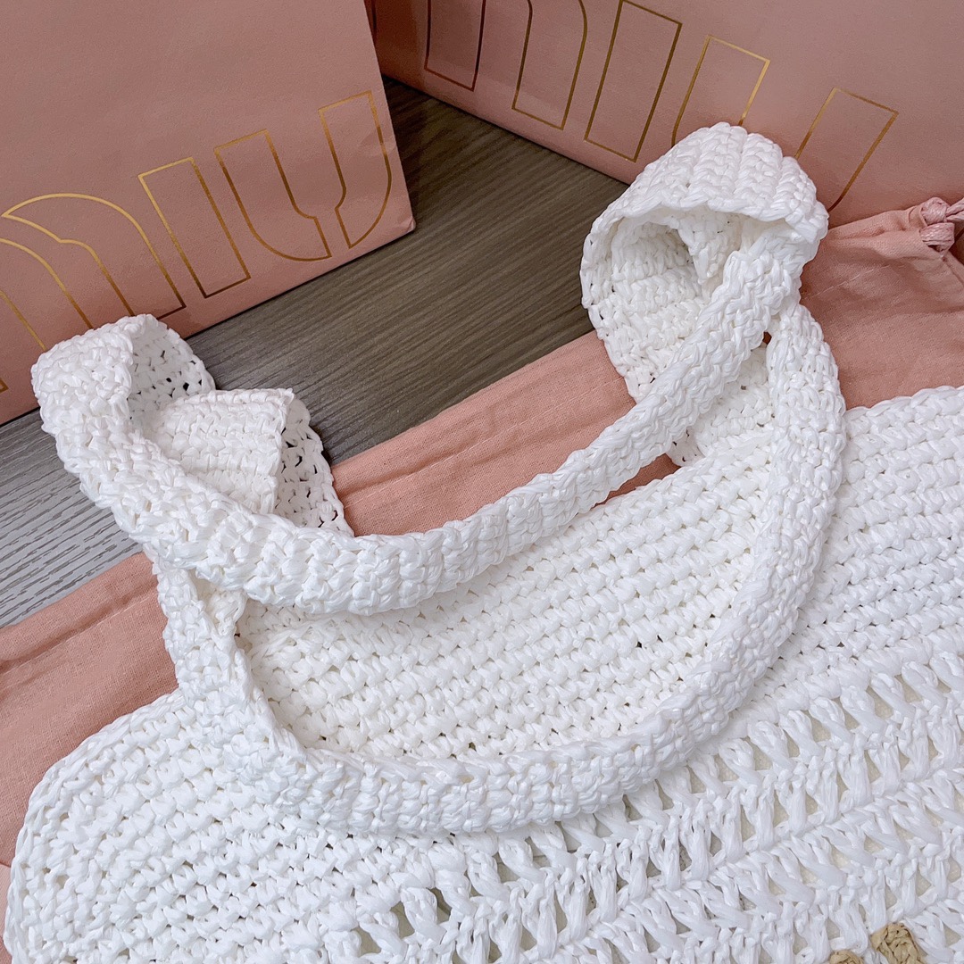 M*um*u crochet raffia tote bag-38.5x 40 x10cm