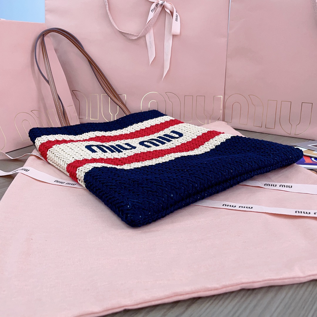 M*um*u striped crochet tote bag-30x38cm