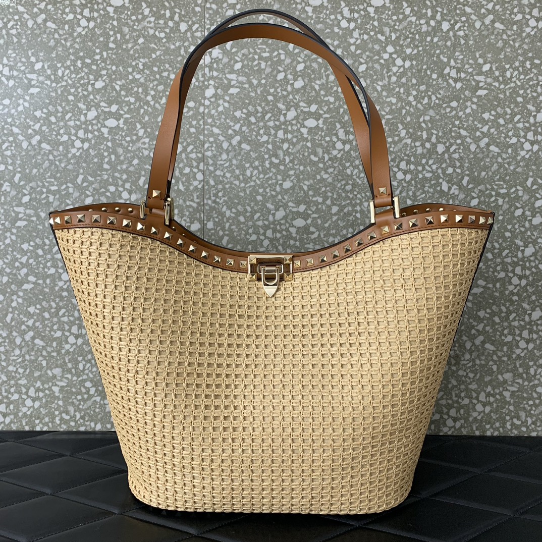 Valentino Rockstud Raffia Tote-31*30*13.5CM