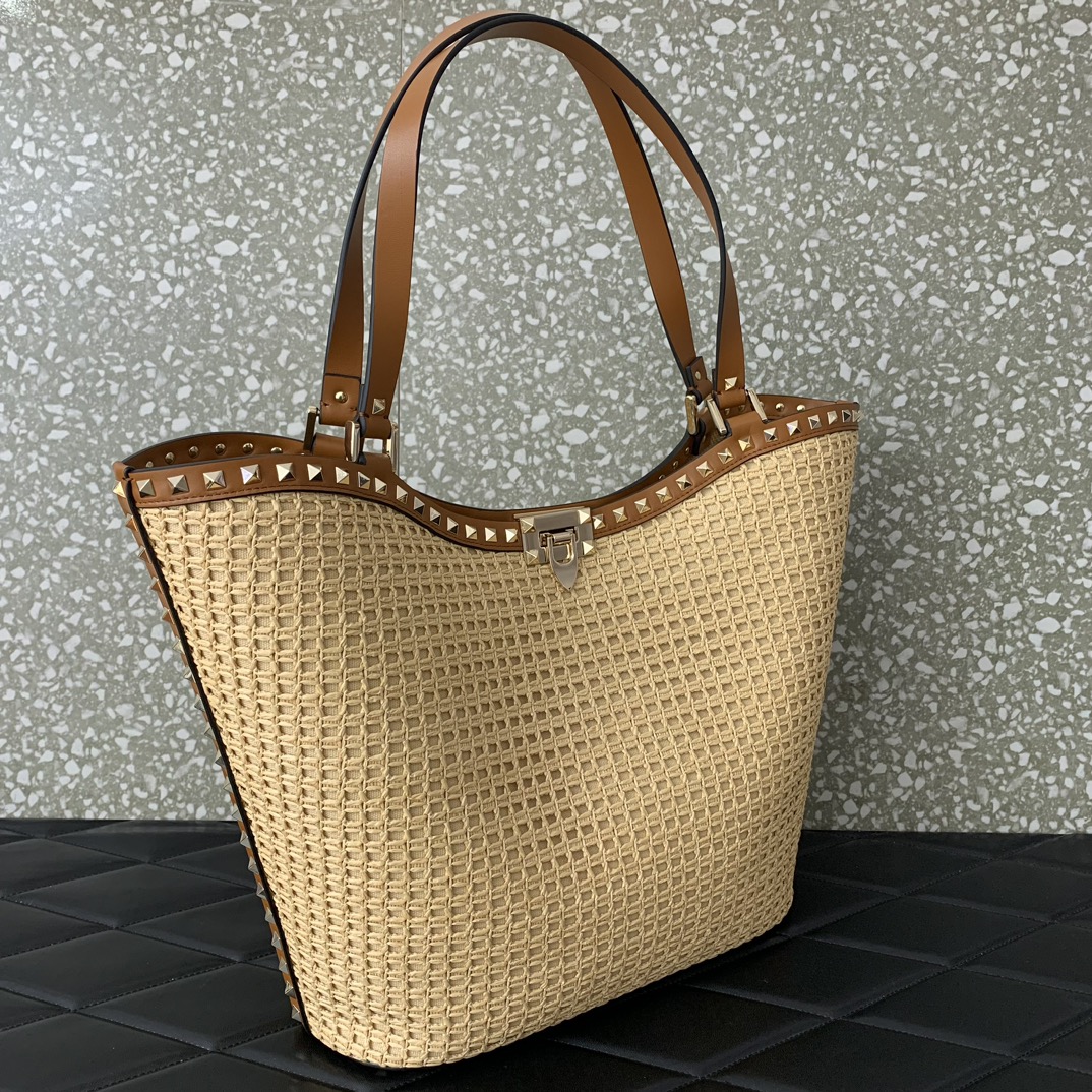 Valentino Rockstud Raffia Tote-31*30*13.5CM