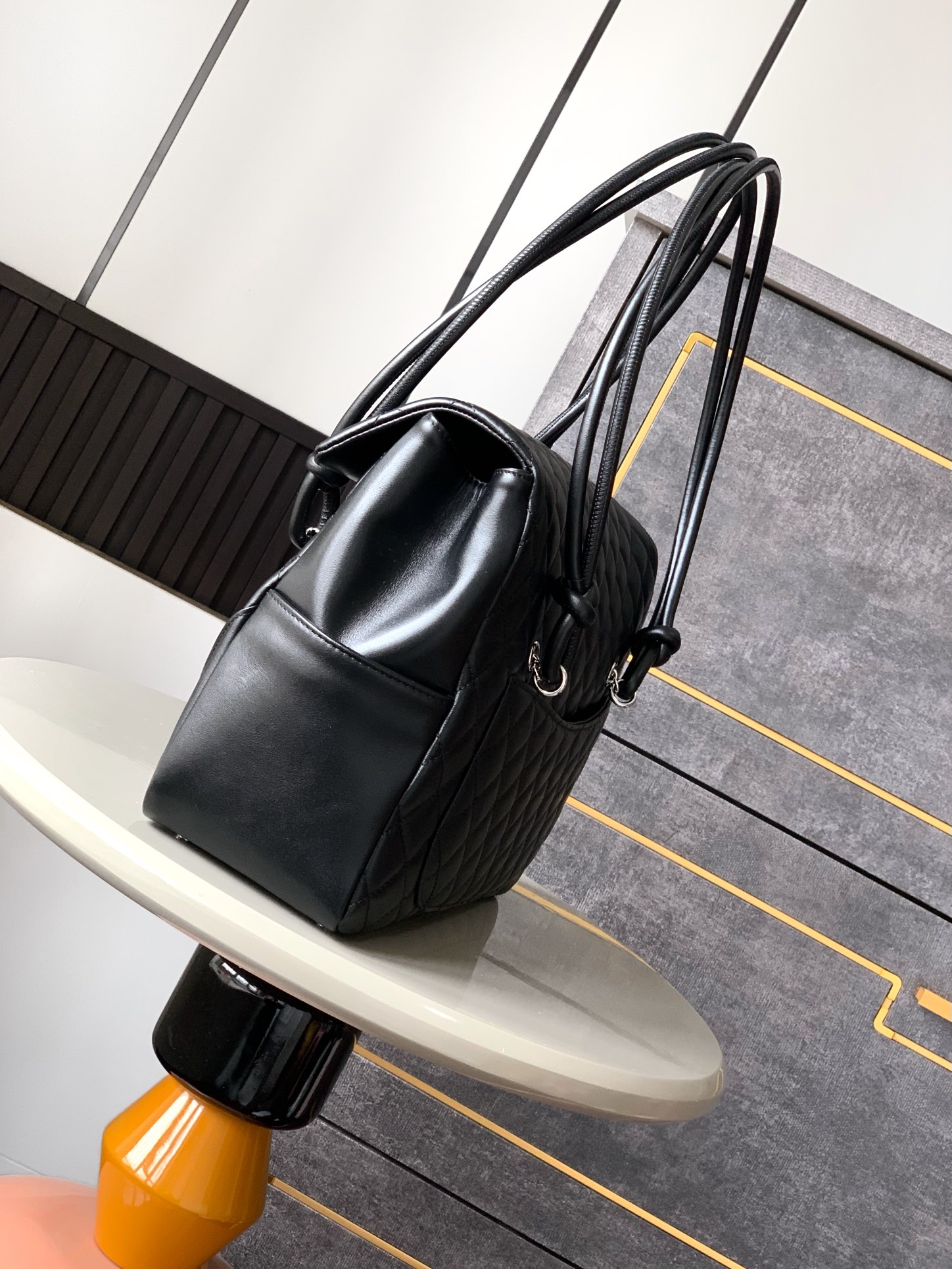 Ch@nel Black Quilted Cambon Ligne Large Flap Tote-33x24x11CM