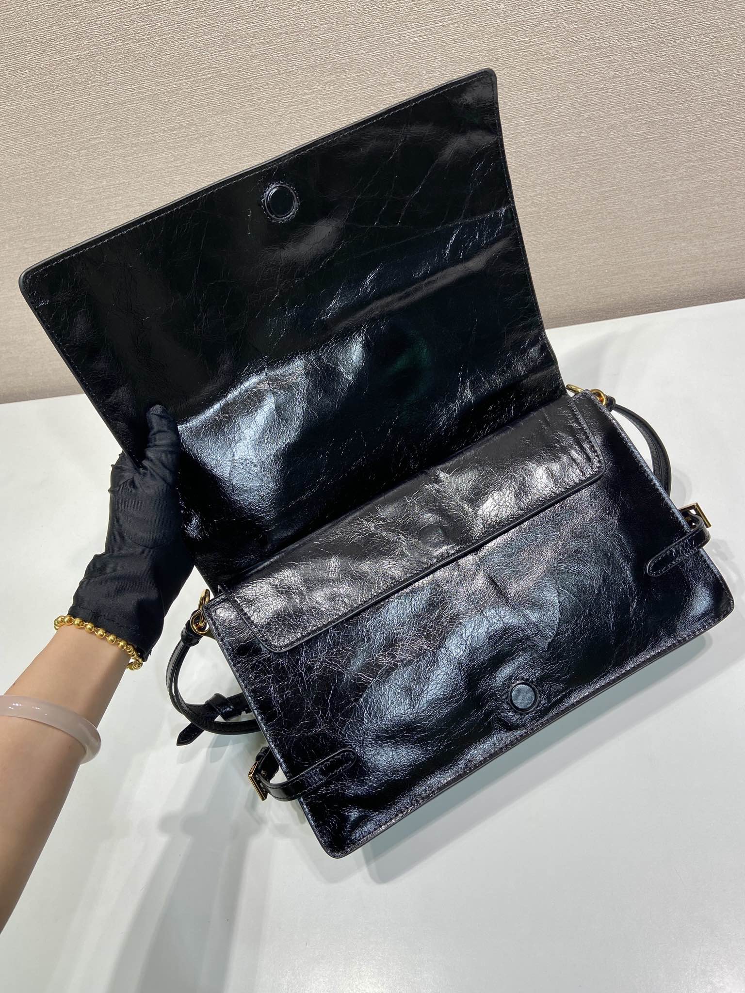 Pra*a black demi-lune large leather shoulder bag-1bd385-30*18.5*9cm