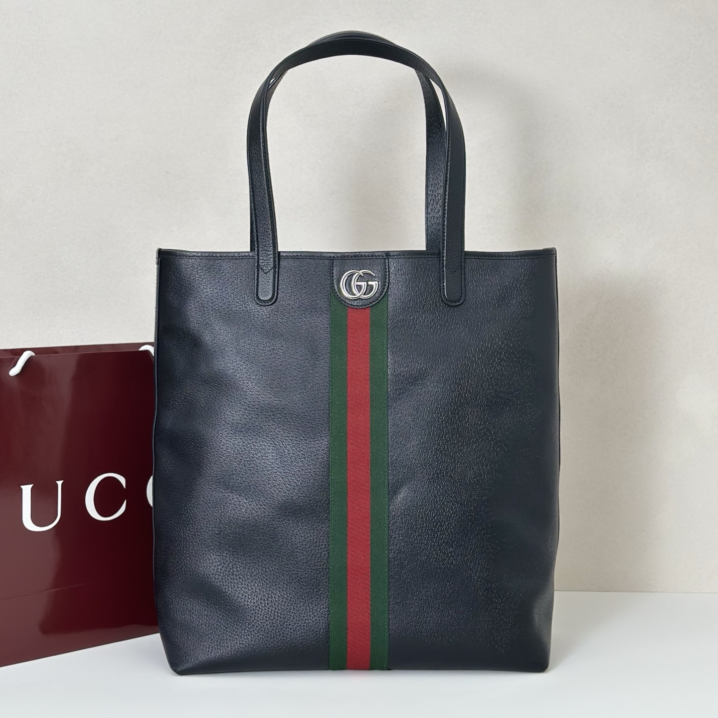Gvc*1 ophidia large tote bag in black soft leather-38*43*16.5cm