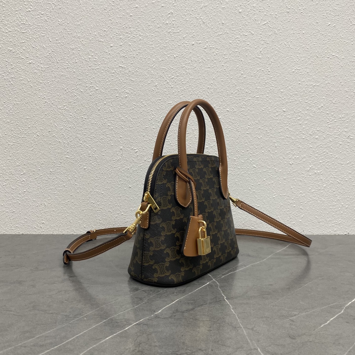 Celin* Teen Honorine Bag in Triomphe Canvas and Calfskin-22x17.5x9.5CM