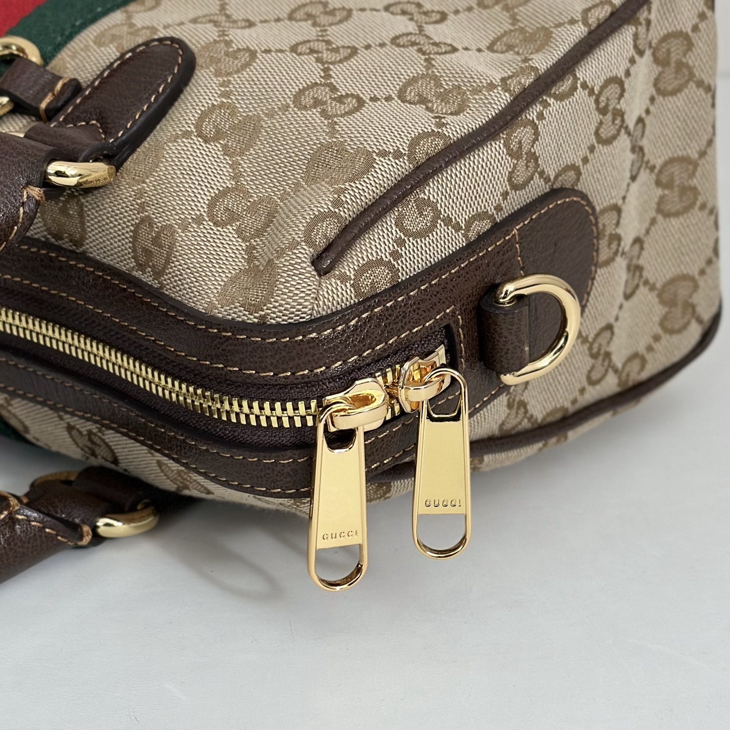 Gvc*1 Borsetto Medium Boston Bag In Sand And Brown Gg Canvas-28*15*10CM