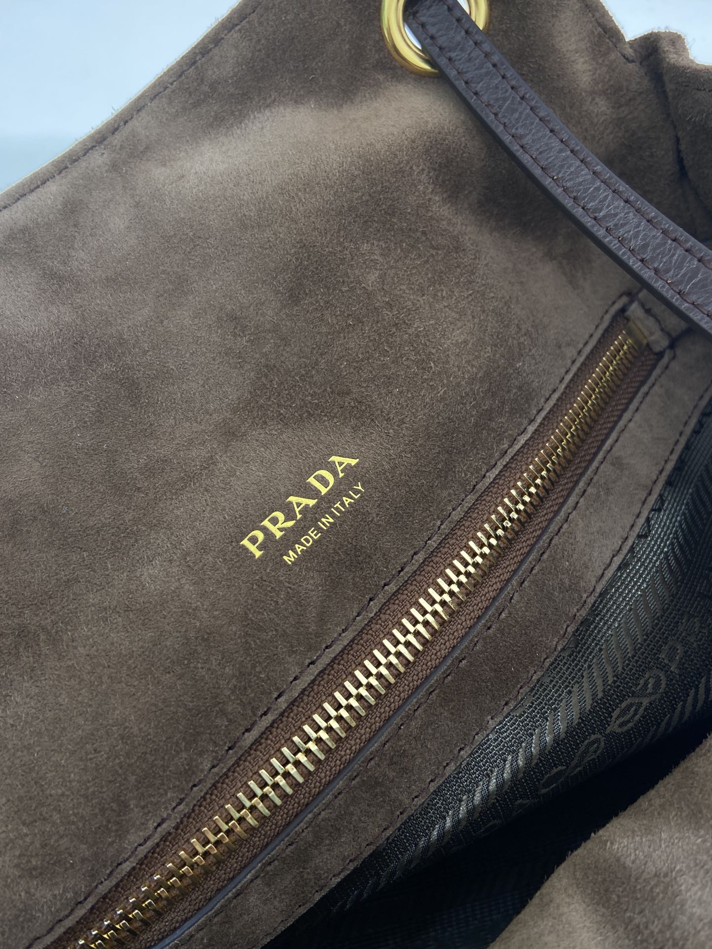 Pra*a Cocoa Brown Pra*a Carry Medium Suede Tote Bag-1BG641-28*32*14CM