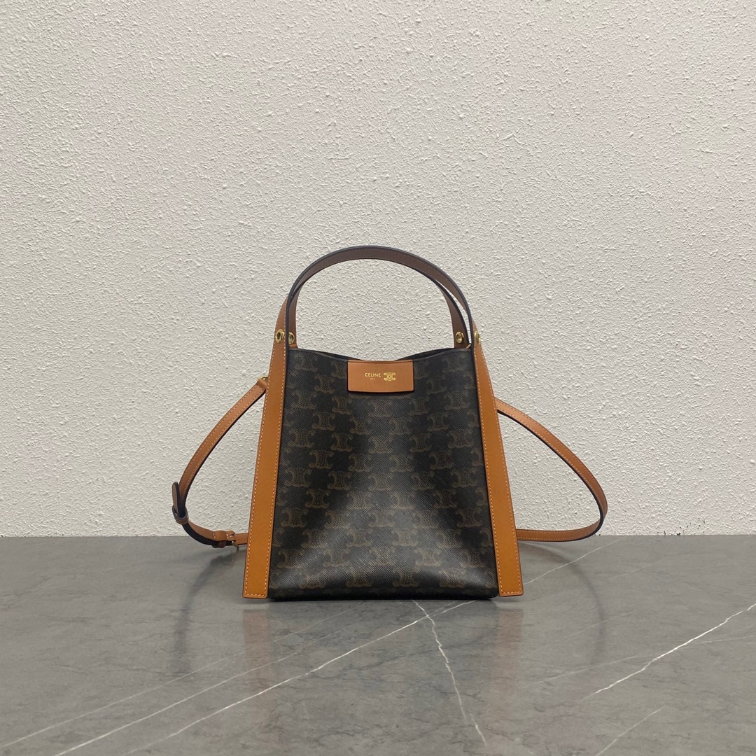 Celin* Small Cube Bag in Triomphe Canvas And Natural-18.5x21x17CM