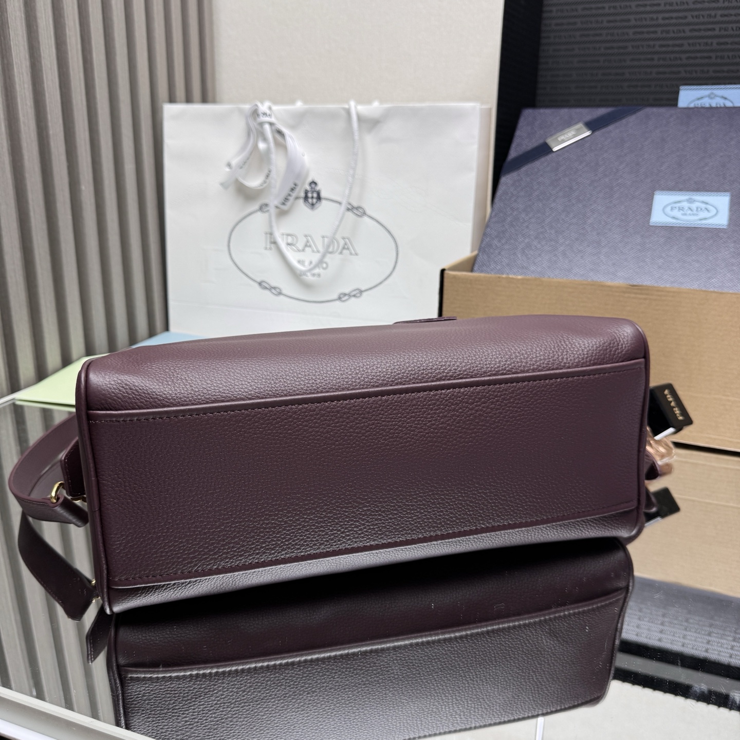 Pra*a Leather Handbag 1BB148-33*22*14CM