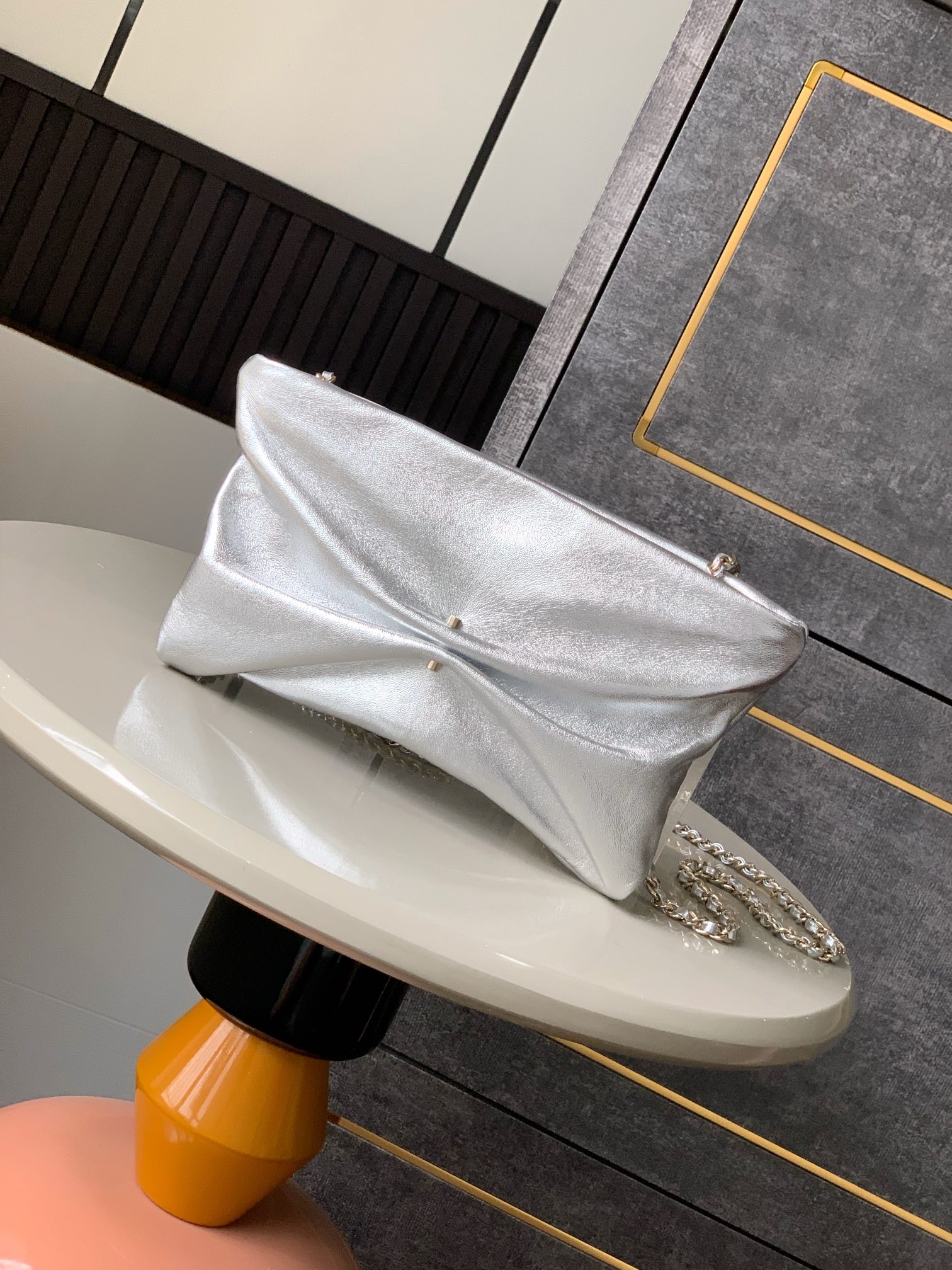 Ch@nel Clutch Bag with Chain Lambskin-14x24 x 5CM