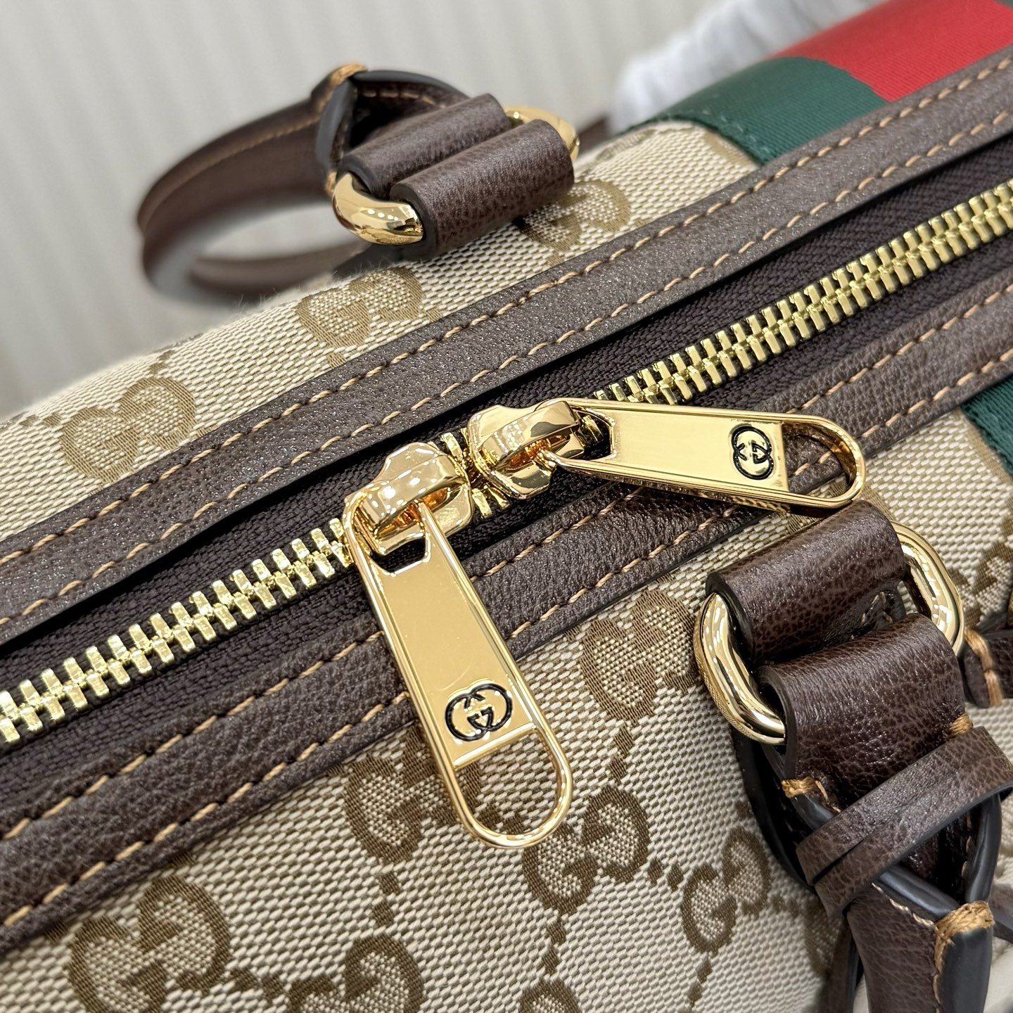 Gv*c* Borsetto Large Boston Bag In Sand And Brown GG canvas-38.5*22.5*13CM