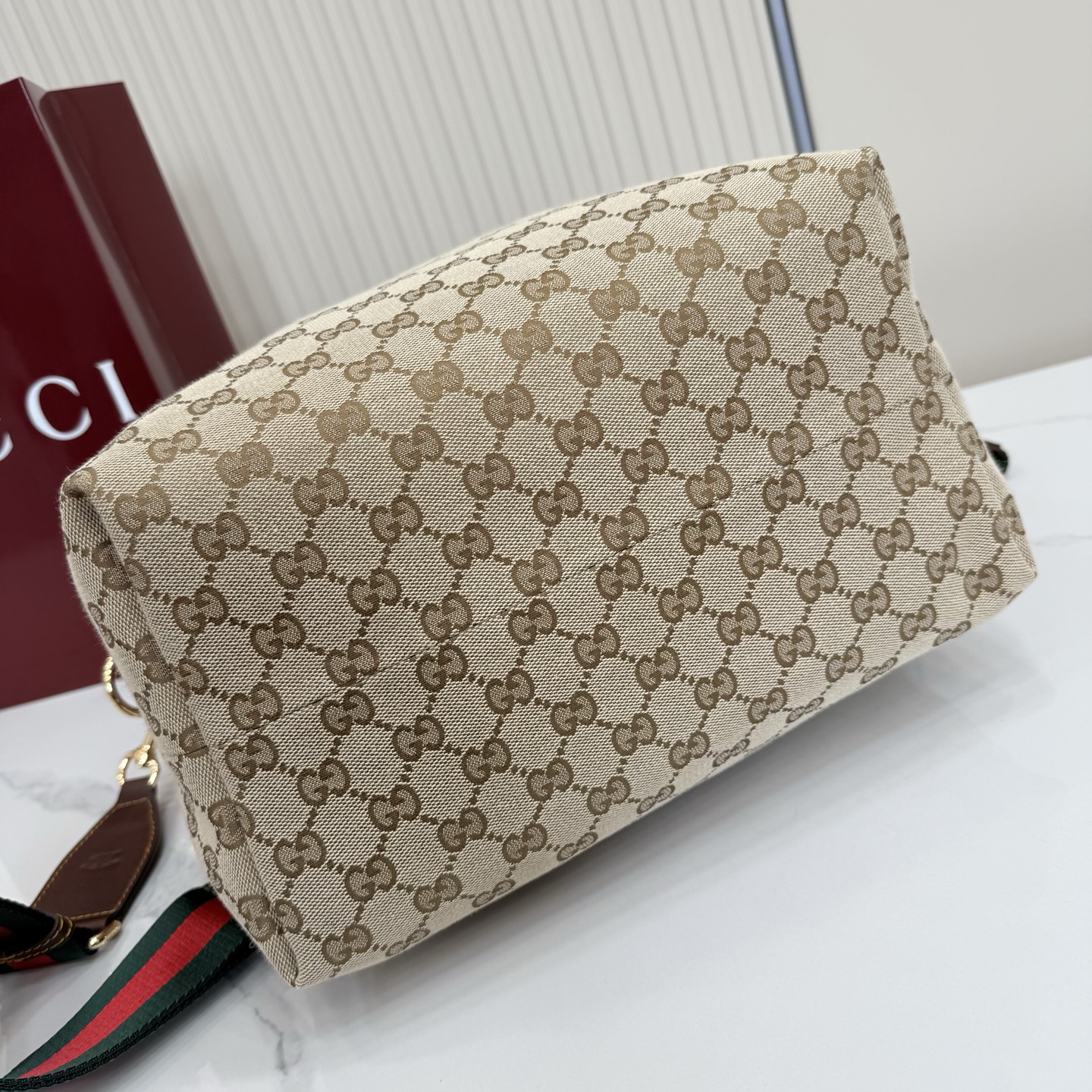 Gv*c* Brera Medium Crossbody Bag In Sand And Brown GG Canvas-33*27*15CM