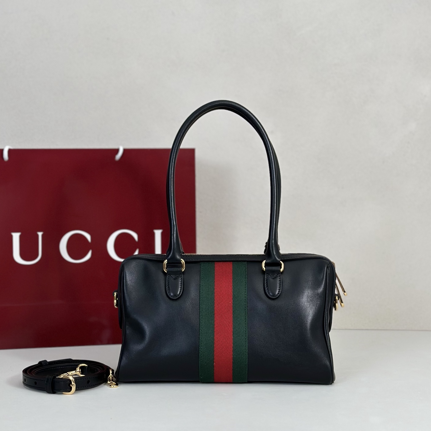 Gvc*1 Borsetto Medium Soston Bag In Black Leather-28*15*10CM