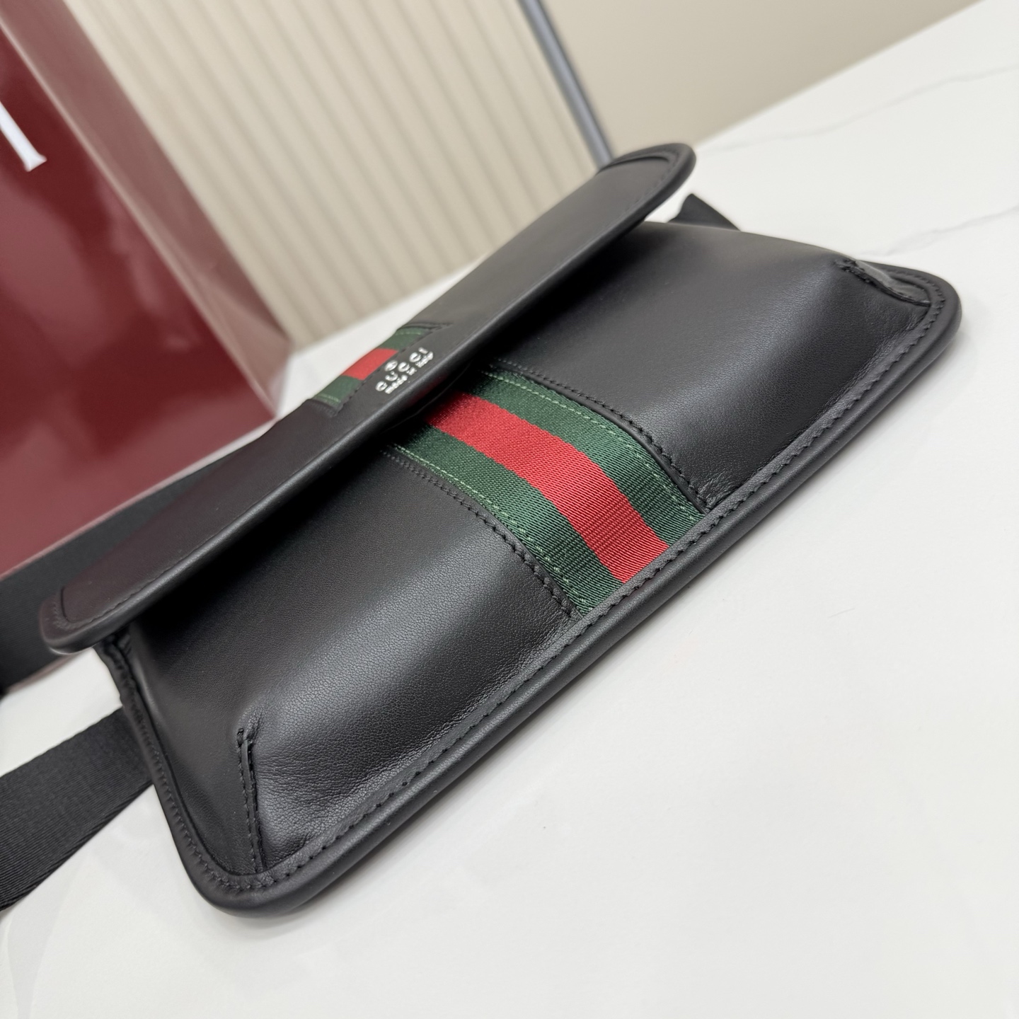 Gv*c* Web Trademark Small Belt Bag In Black Leather