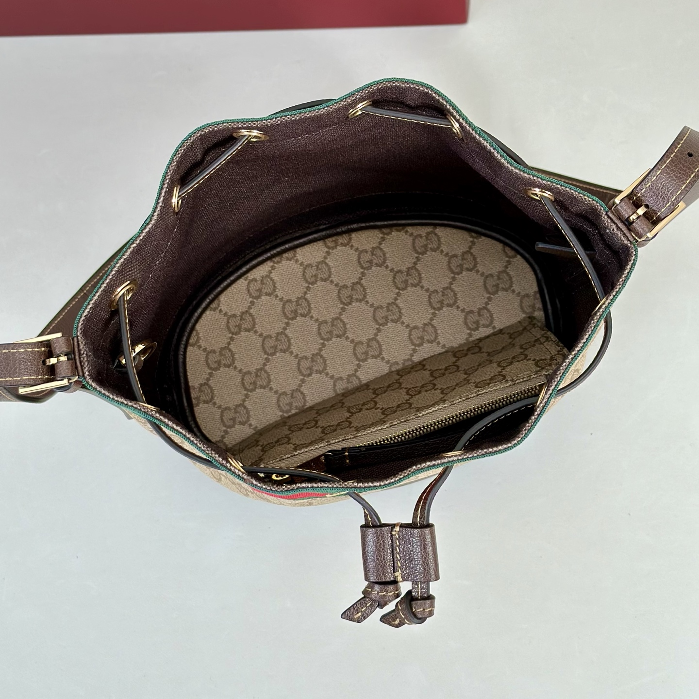 Guc*ci Venice Bucket Bag In Sand And Brown GG Canvas-20.5*23*14CM