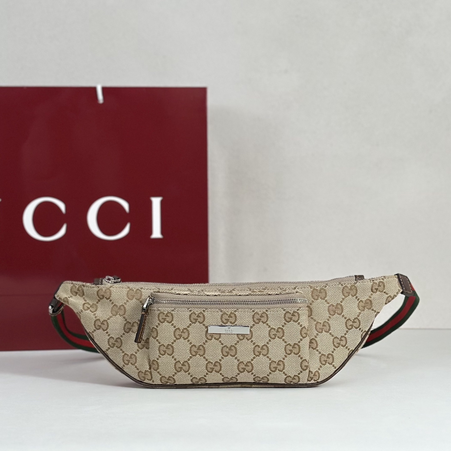 Guc*ci Tag Small Crossbody Bag In Sand And Brown GG Canvas-20*10.5*2.5CM