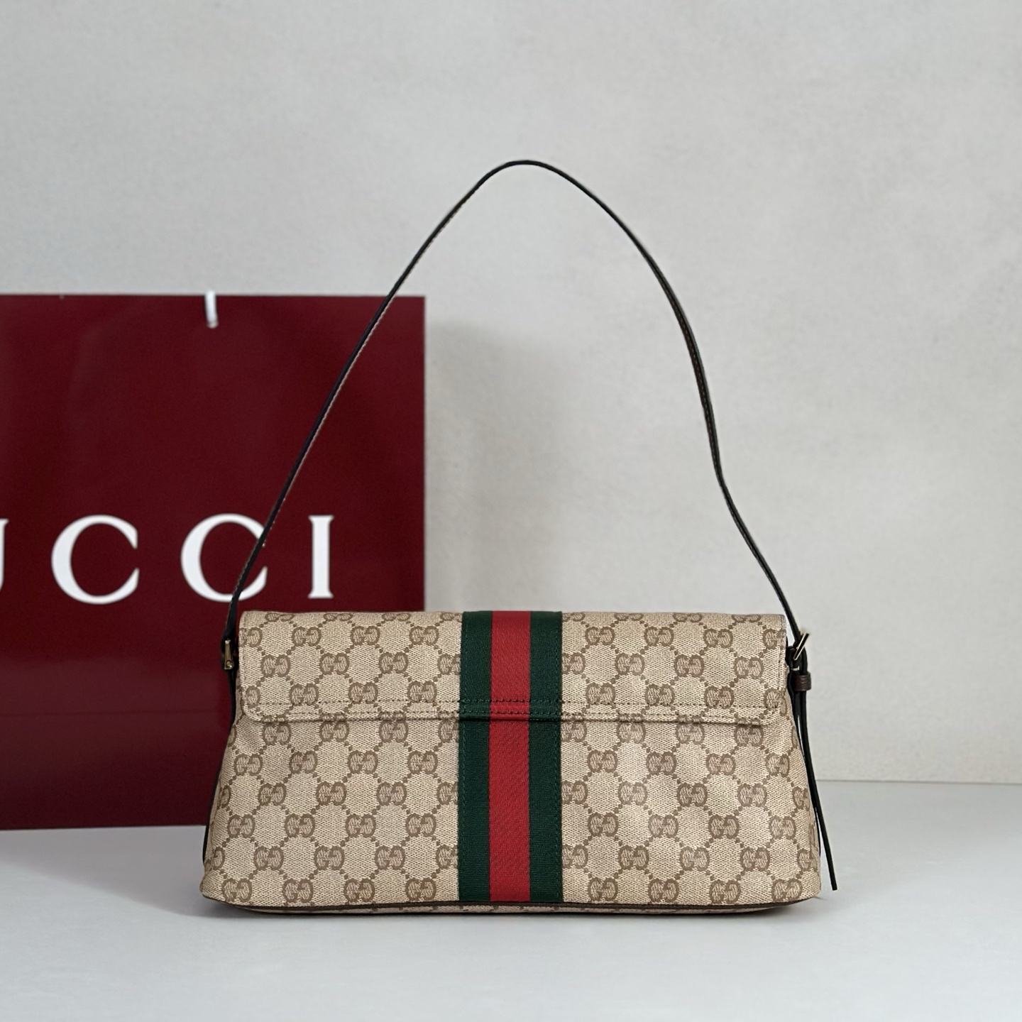 Guc*ci Madison Medium Shoulder Bag In Sand And Brown GG Canvas-31*13*11.5CM