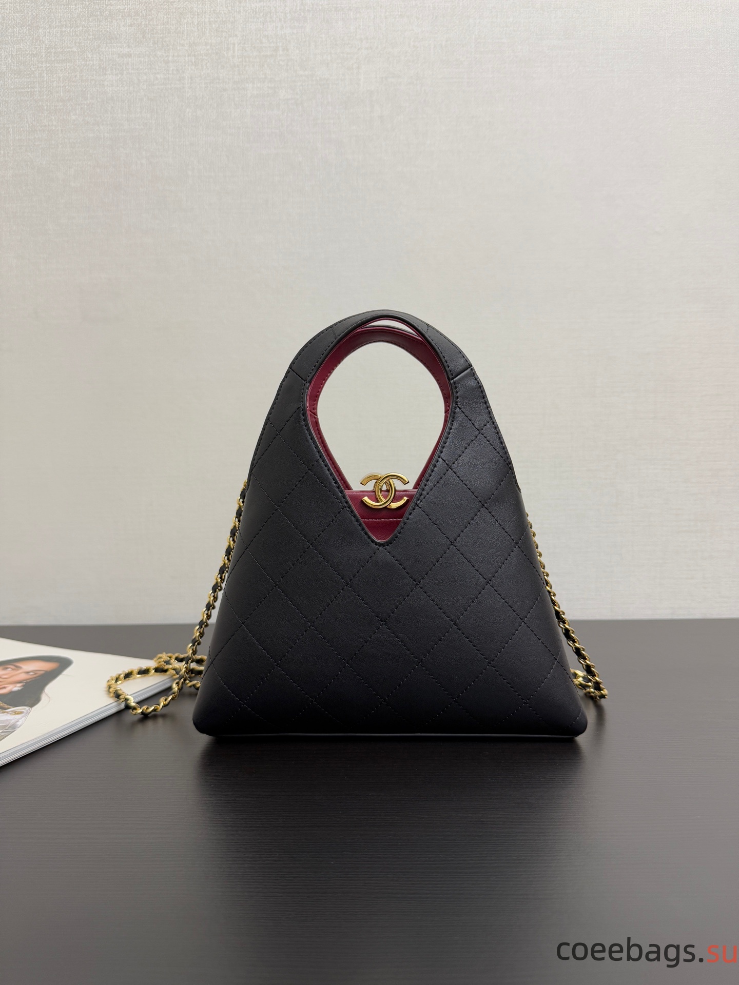 Ch@nel Calfskin Chic Lady Small Shopping Tote Black22*25*7.5CM