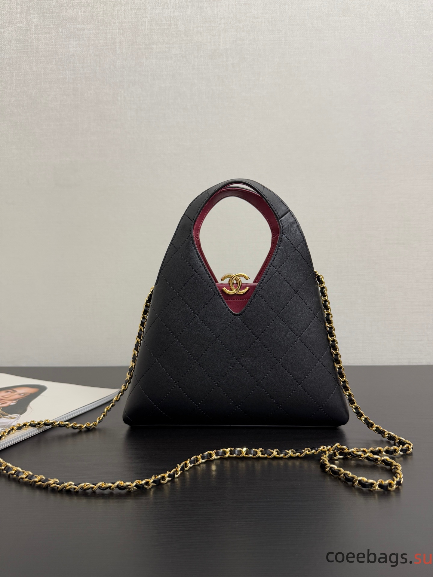 Ch@nel Calfskin Chic Lady Small Shopping Tote Black22*25*7.5CM