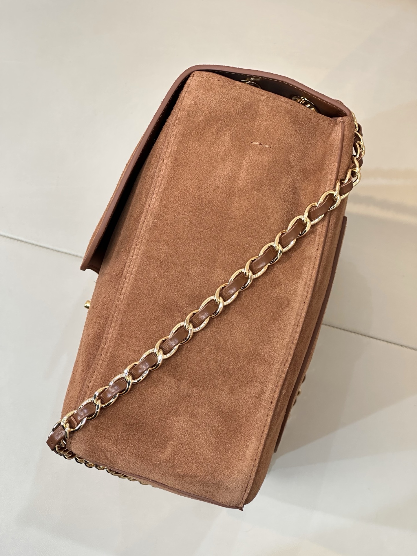 Cha**nel Suede Calfskin Small Souplissimo Maxi Flap Camel -26*38.5*11CM