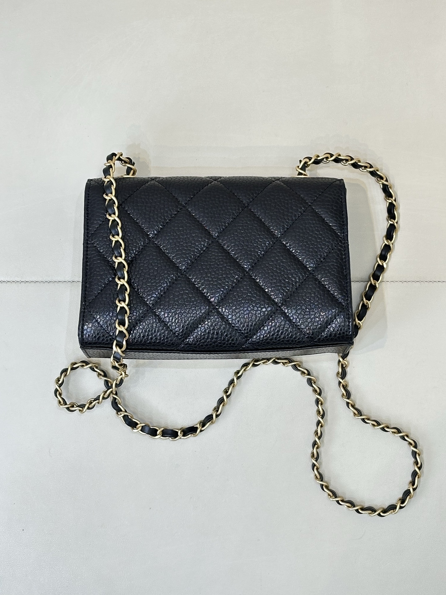 Ch@nel Black Quilted Caviar Leather Card Holder On Chain-19*13*7CM