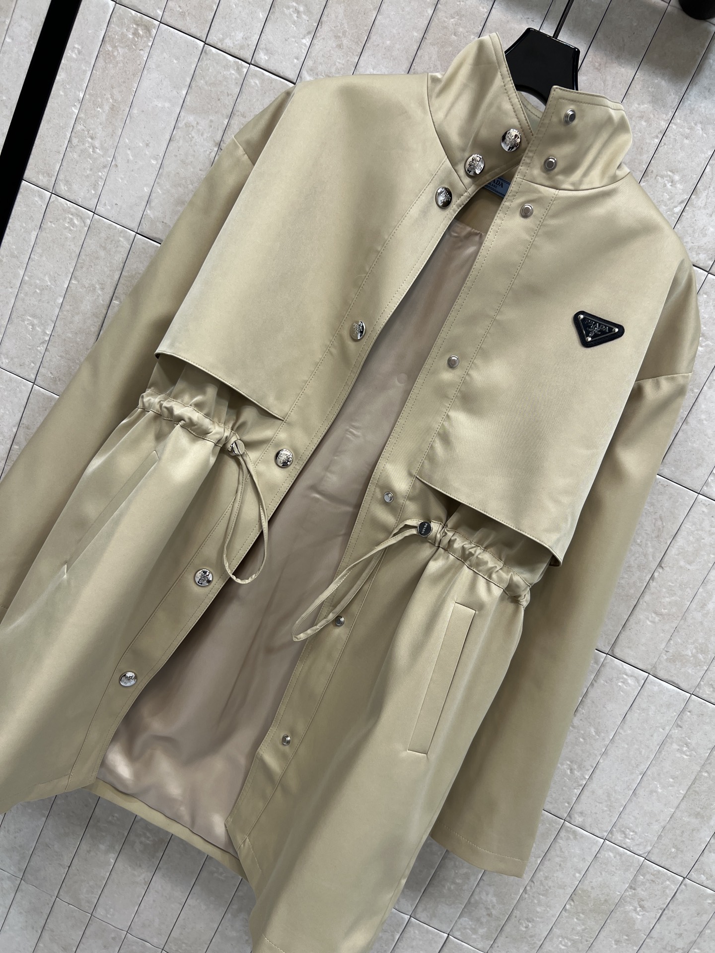 Prad* Khaki Stand-Collar Trench Coat